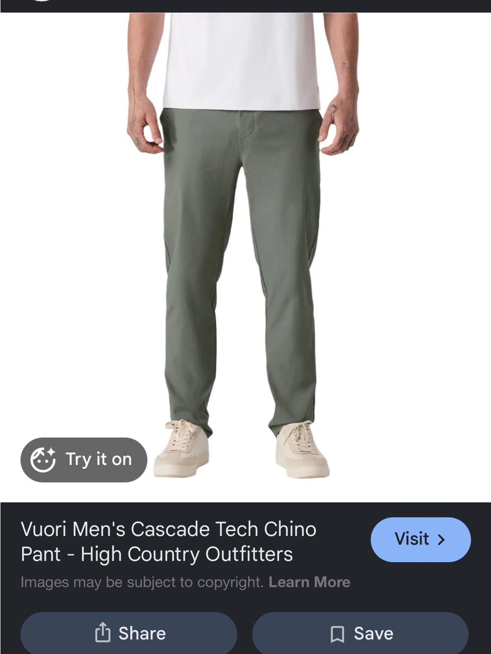 Men’s Vuori Cascade Tech Chino NWOT size 33